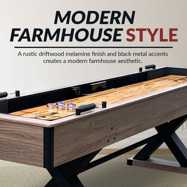 Excalibur 9-ft Shuffleboard Table - Driftwood Finish – Blue Wave