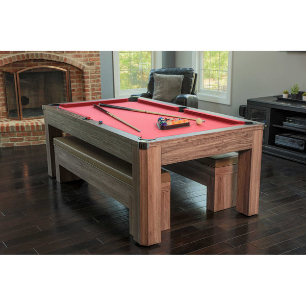 カントリーテ―ブル(のりP) Newport 7-ft Pool Table Combo Set with Benches - Light Oak