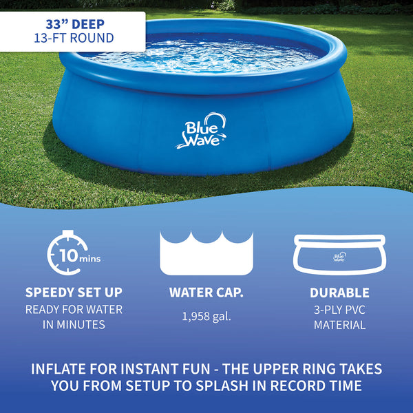 Speed Set 13-ft Round 33-in Deep Family Pool with Cover – Blue