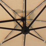 Santorini Fiesta 10-ft Square Cantilever Umbrella with Solar Lights in Sunbrella Acrylic Fabric