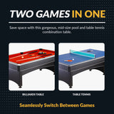 Maverick 7-ft Pool Table with Table Tennis Top - Black with Red Felt