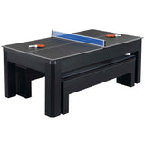 Park Avenue 7-ft Pool Table Combo Set with Benches - Black with Red Felt