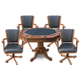 Kingston 48-in Poker Table Combo Set with 4 Arm Chairs - Oak Finish