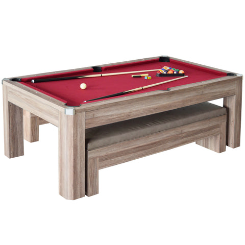 Newport 7-ft Pool Table Combo Set with Benches - Light Oak with Red Felt