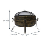 24" All-Weather Outdoor Laguna Steel Cauldron Fire Pit - Black and Bronze