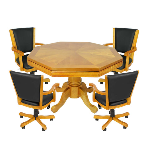 Kingston 48-in Poker Table Combo Set with 4 Arm Chairs - Oak Finish