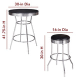 Remington 30-in Chrome Pub Table with Stools - 3 Piece Set - Black