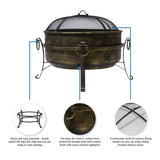 24" All-Weather Outdoor Laguna Steel Cauldron Fire Pit - Black and Bronze