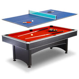 Maverick 7-ft Pool Table with Table Tennis Top - Black with Red Felt