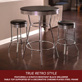 Remington 30-in Chrome Pub Table with Stools - 3 Piece Set - Black