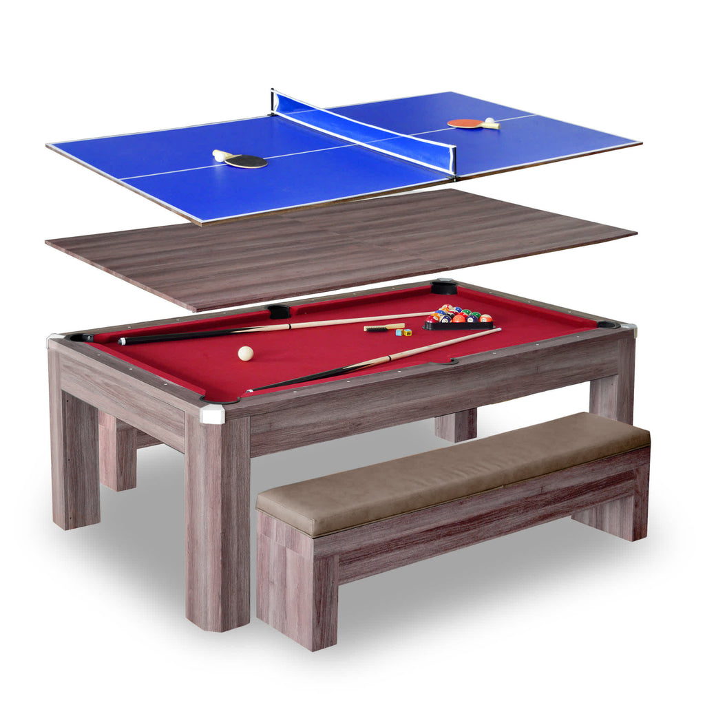 Newport 7-ft Pool Table Combo Set with Benches - Light Oak with Red Felt