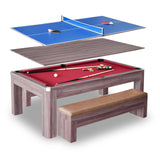 Newport 7-ft Pool Table Combo Set with Benches - Light Oak with Red Felt