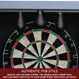 Geneva Bristle Dartboard and Cabinet Set with LED Lighting - Walnut Finish