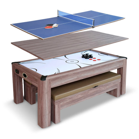 Driftwood 7-ft Air Hockey Table Combo Set with Benches