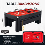 Park Avenue 7-ft Pool Table Combo Set with Benches - Black with Red Felt