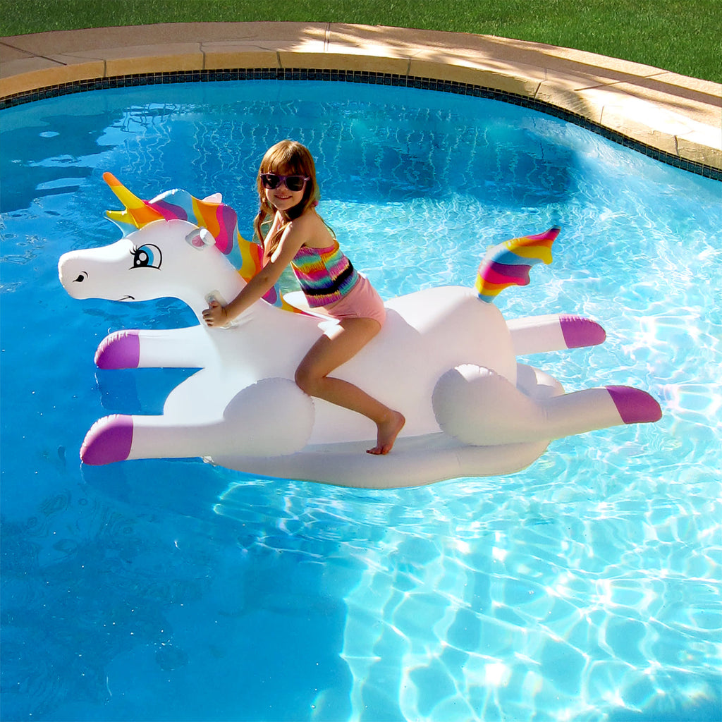 Cloud Rider Rainbow Unicorn Inflatable Ride-On Pool Float Blue Wave Products Cloud Rider Rainbow Unicorn Inflatable Ride-On Pool Float Blue Wave Products