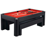 Park Avenue 7-ft Pool Table Combo Set with Benches - Black with Red Felt