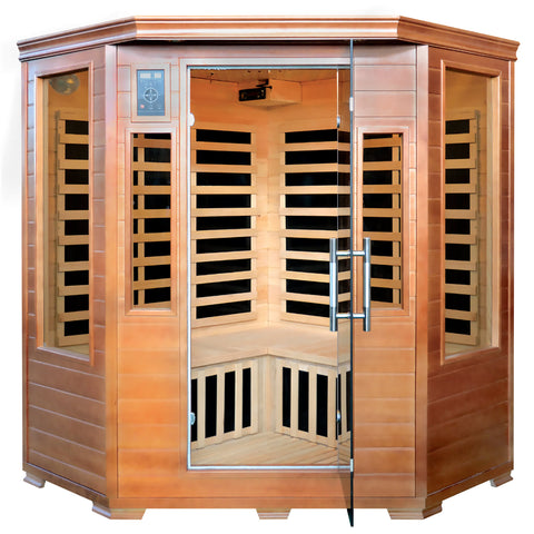 3-Person Hemlock Corner Infrared Sauna w/ 7 Carbon Heaters
